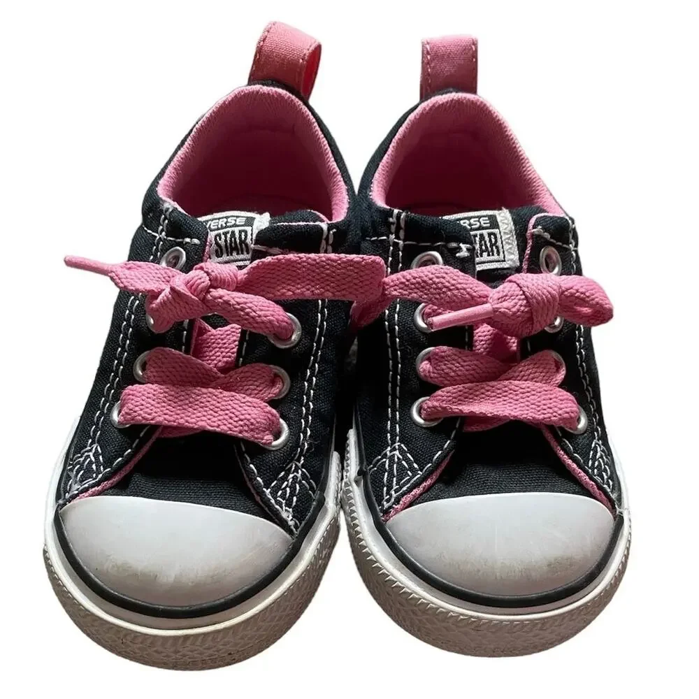 Black and Pink Kids Converse- size 6